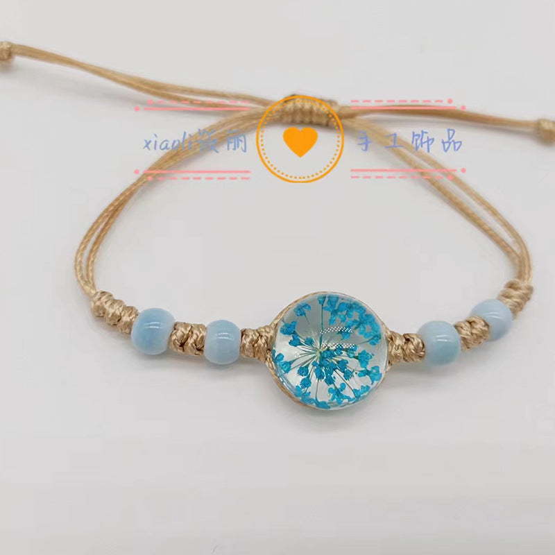 Wholesale Woven Colored Ceramic Beads Natural Real Flower Bracelet