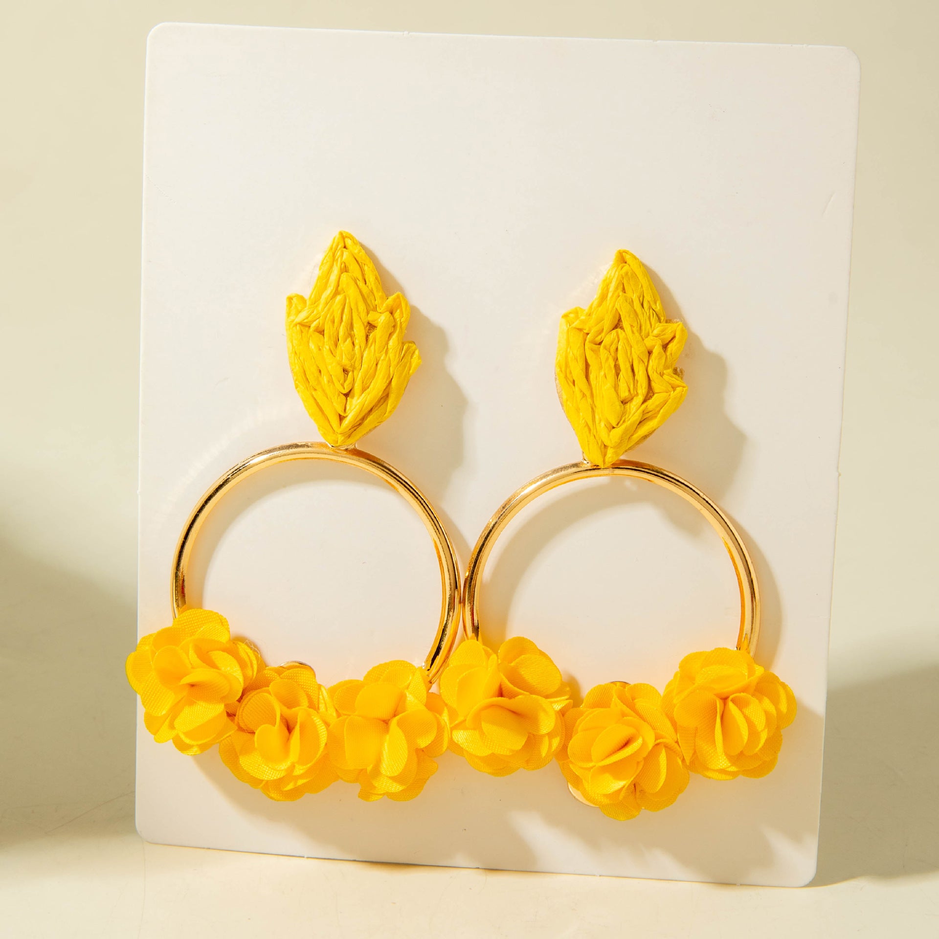 Wholesale Colorful Raffia  Woven Floral Earrings