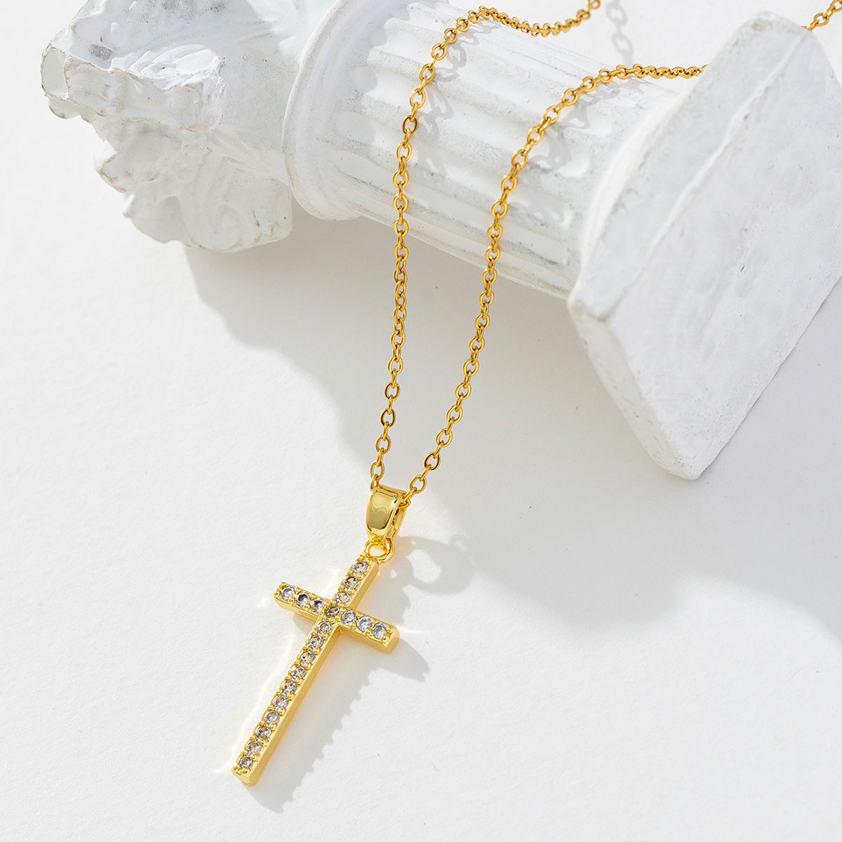 Wholesale Gilded Cross Geometry Zircon Vintage Pearl Necklace