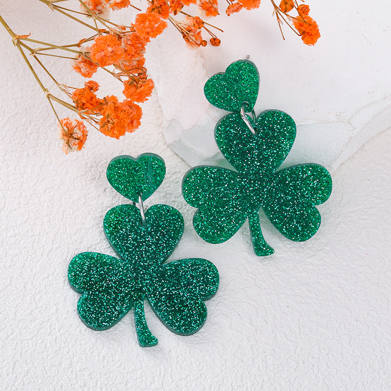 Wholesale St. Patrick's Festival Green Clover Leaf Acrylic Earrings for Women