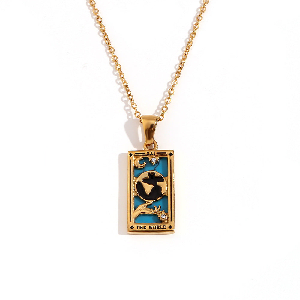 Wholesale Gold and silver Tarot card Stainless Steel Necklace