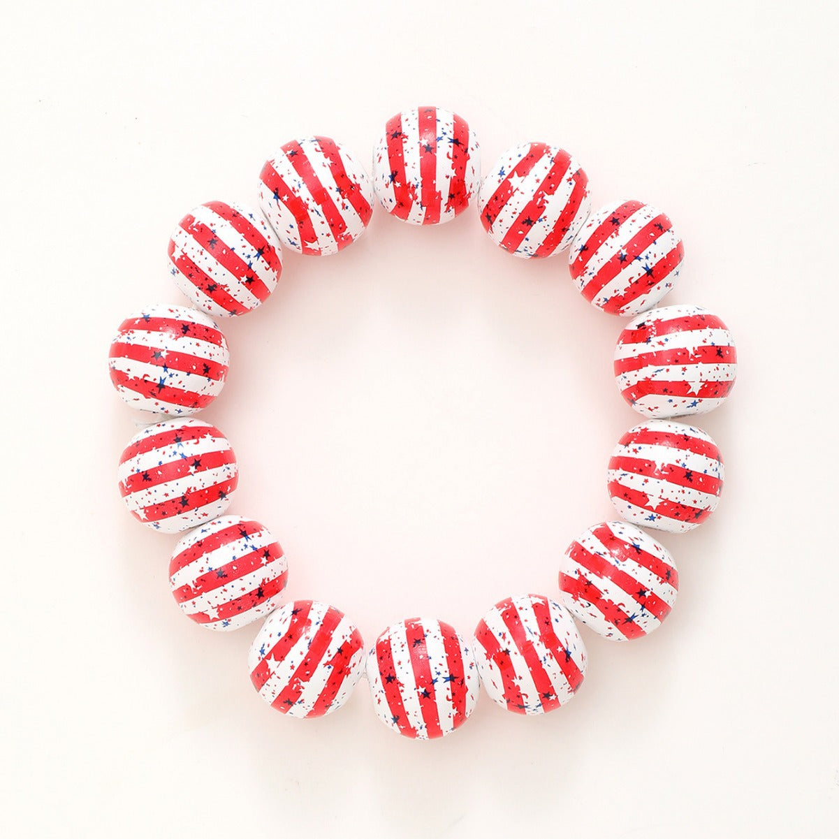 Wholesale American Independence Day Stars and Stripes Bright Color Wooden Beaded Bracelet
