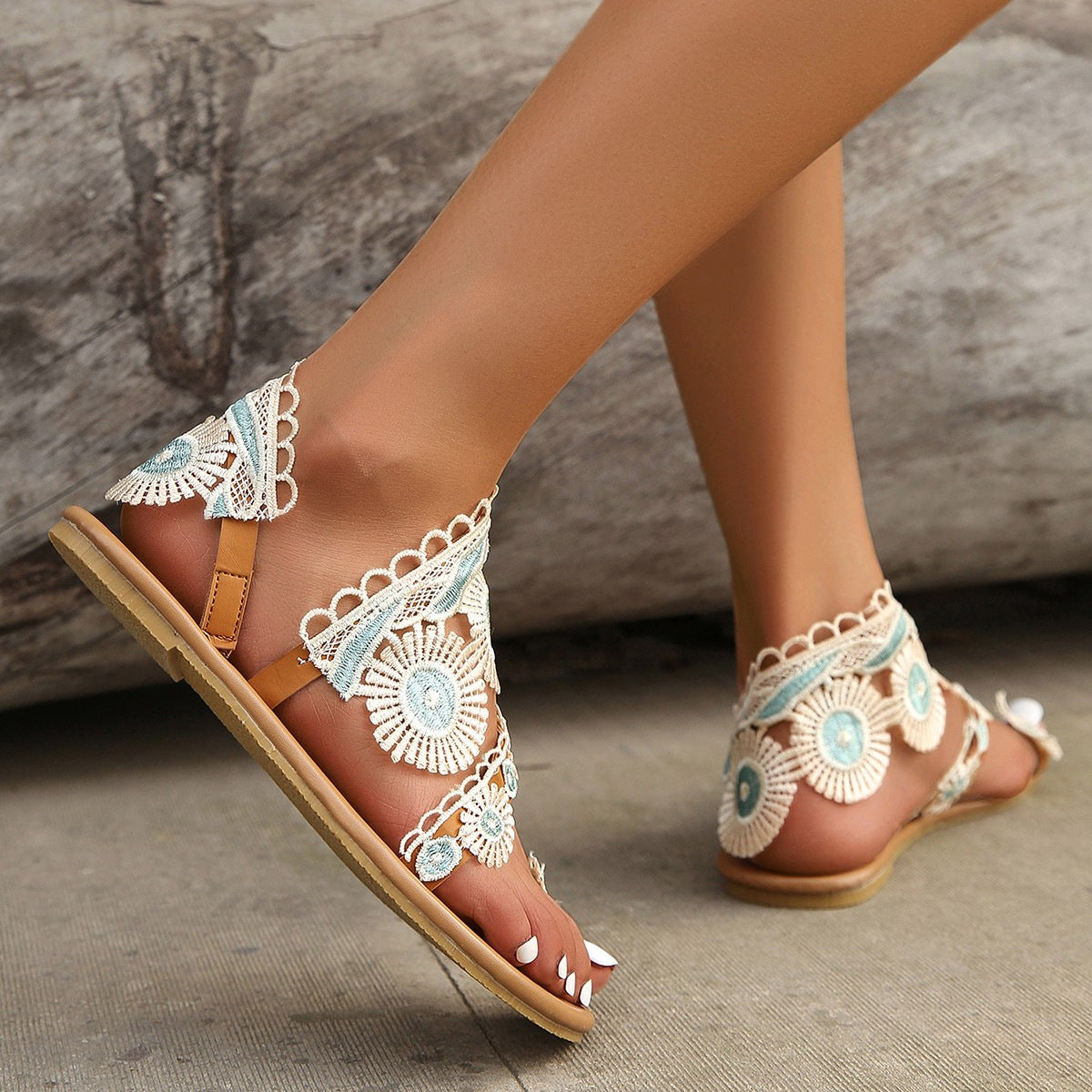Wholesale Flower Beach Flat Bottomed Women's PU Sandals