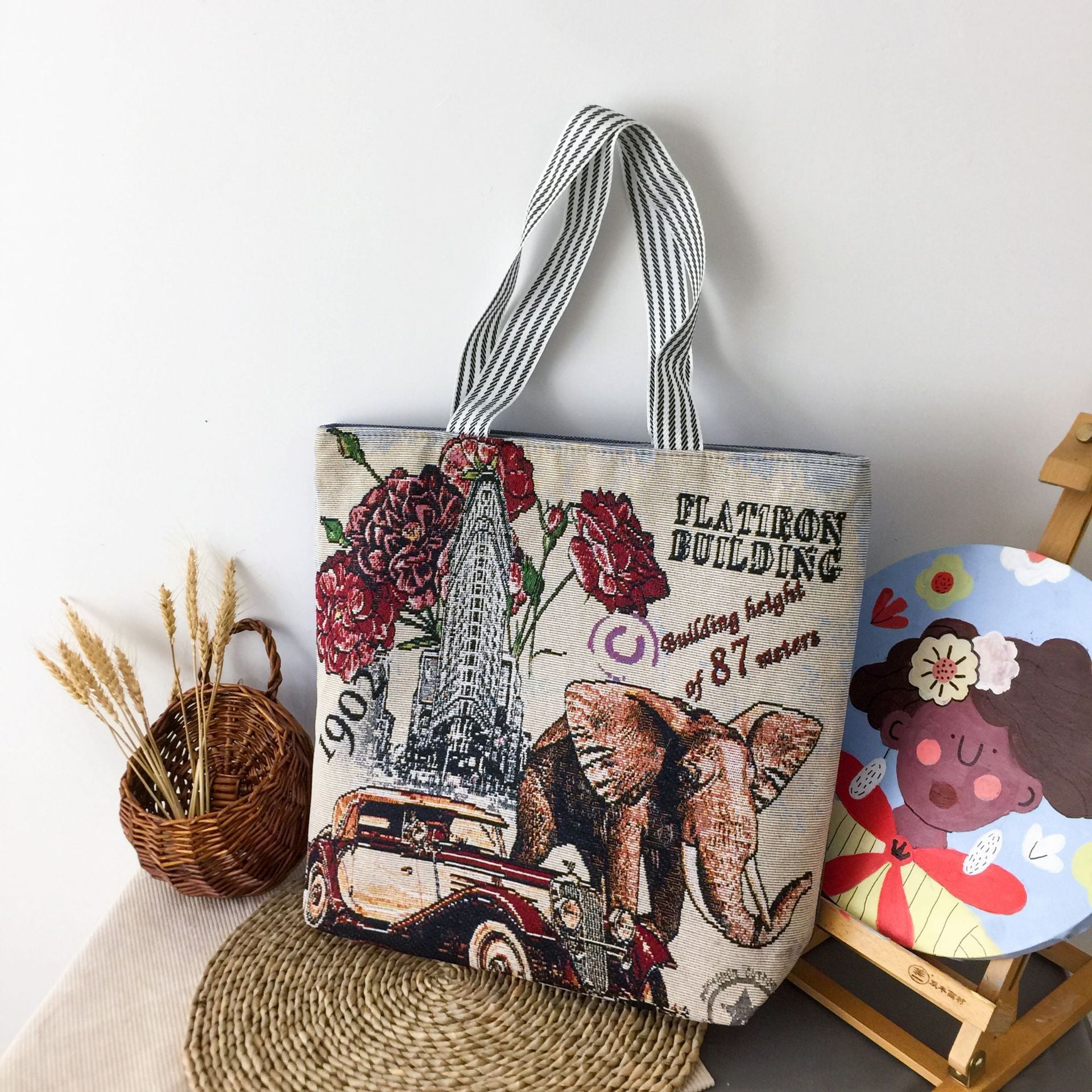 Bolsa de tejido de bordado de lienzo al por mayor