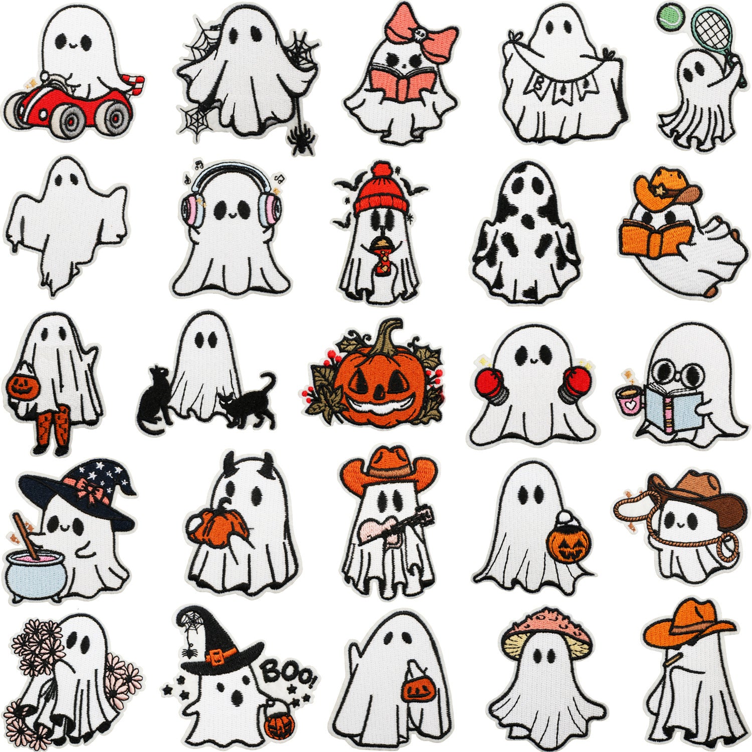 Wholesale Iron On Ghost Pumpkin Embroidery Patch Cute Witch Applique For Clothing Holiday Craft Supply For DIY Decor
