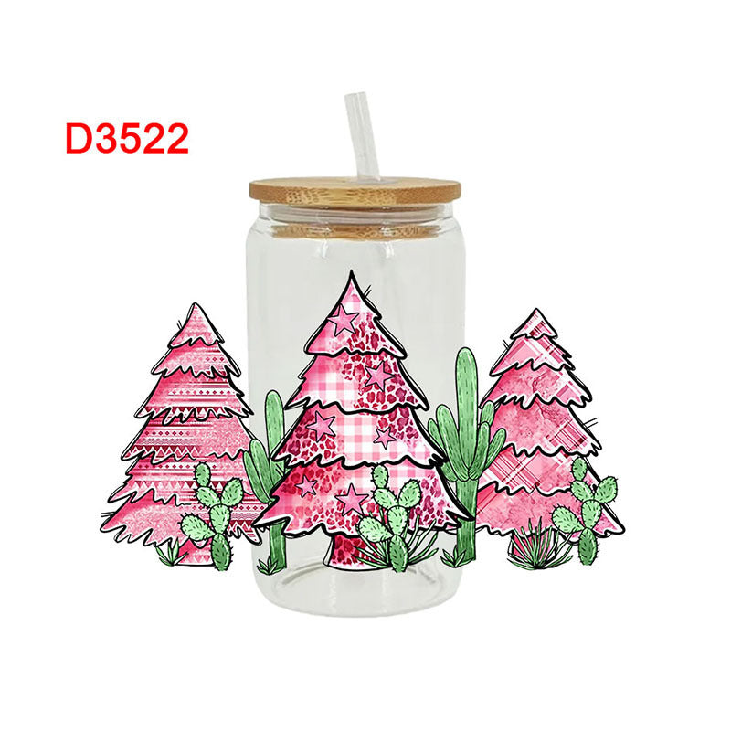 Wholesale colorful Christmas tree  16oz Cup UV DTF Wraps