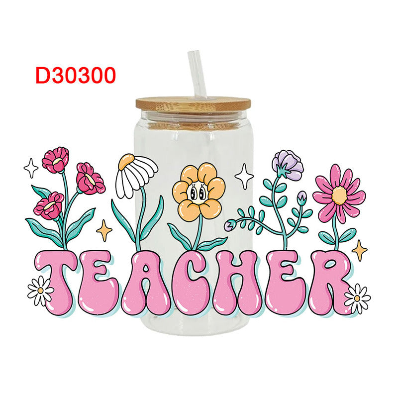 Wholesale Colorful Flowers Teacher's Day 16oz Cup UV DTF Wraps