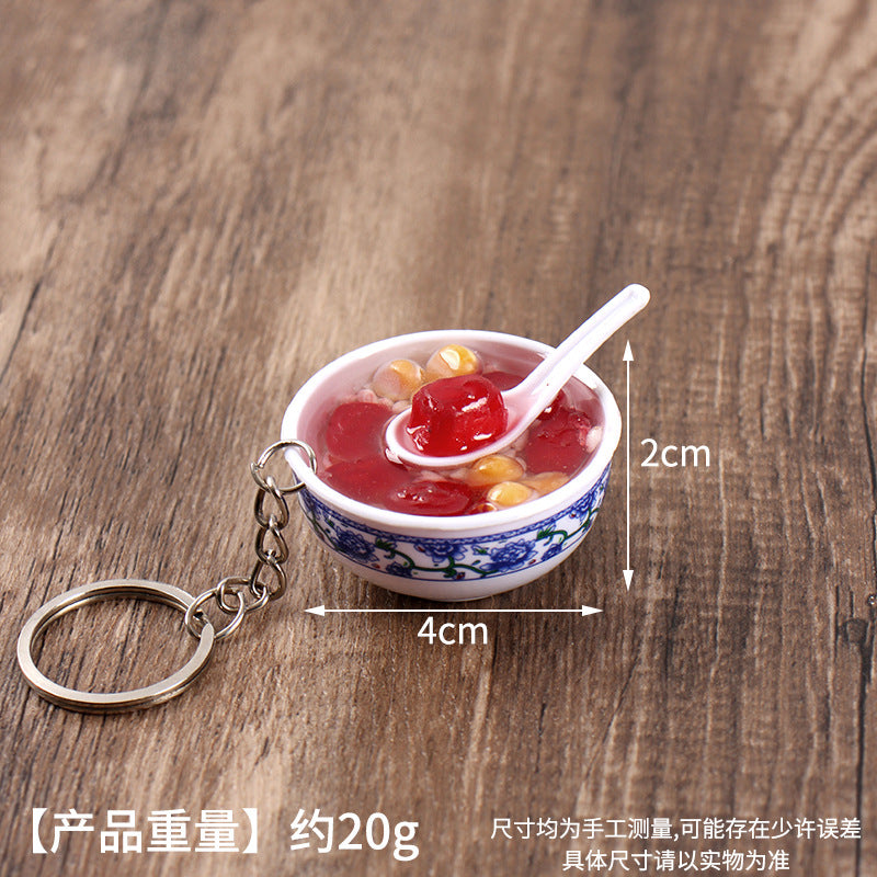 Wholesale Simulation Food 4cm Blue and White Porcelain Bowl Keychain Pendant Chinese Style Gourmet Snack Micro Food Play Model Toy