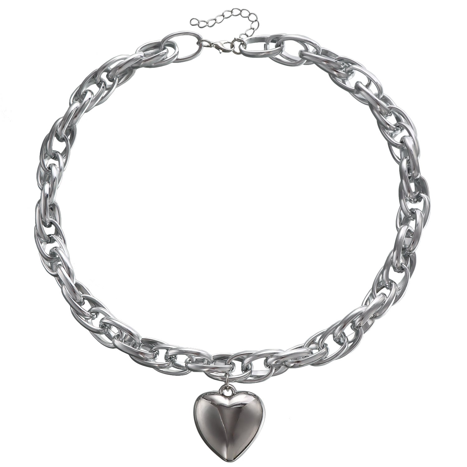 Wholesale Hollow Out Thick O-shaped Chain Large Peach Heart Pendant Alloy Necklace