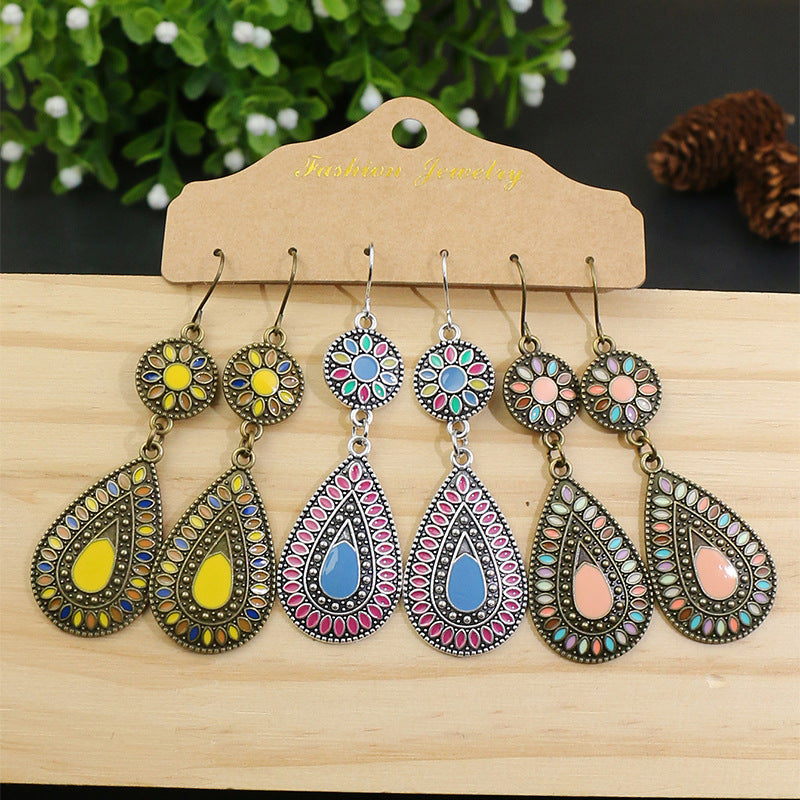 Wholesale Tassel Turquoise Three Pairs Earring Set