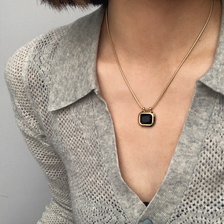 Wholesale Titanium Steel Square Zircon Necklaces