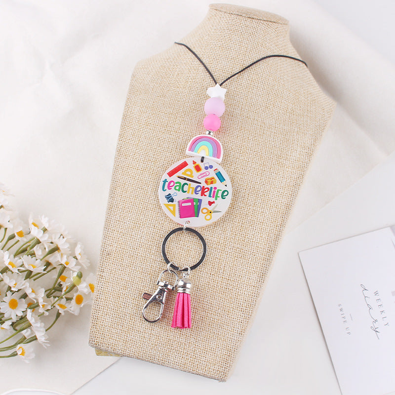 Wholesale Silicone Beaded Lanyard Certificate Necklace Key DIY acrylic sheet Keychain