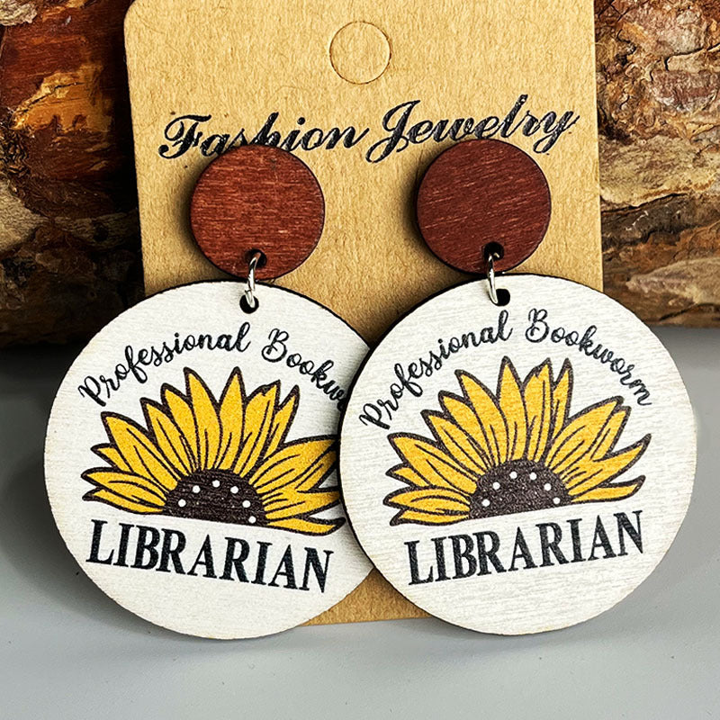 Wholesale Teacher' s sunflower wooden colorful letter earrings
