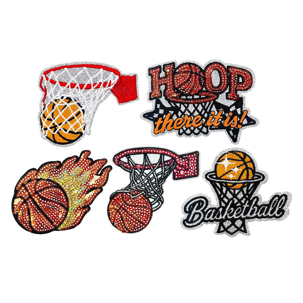 Wholesale Sequined Basketball Patch DIY Iron On Embroidered Badge Stylish Coat Decorative Accessory