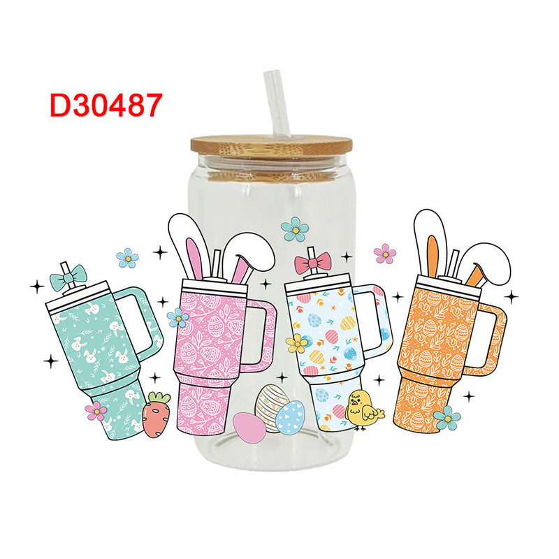 Wholesale Colorful Easter cartoon rabbit with letters 16oz Cup UV DTF Wraps