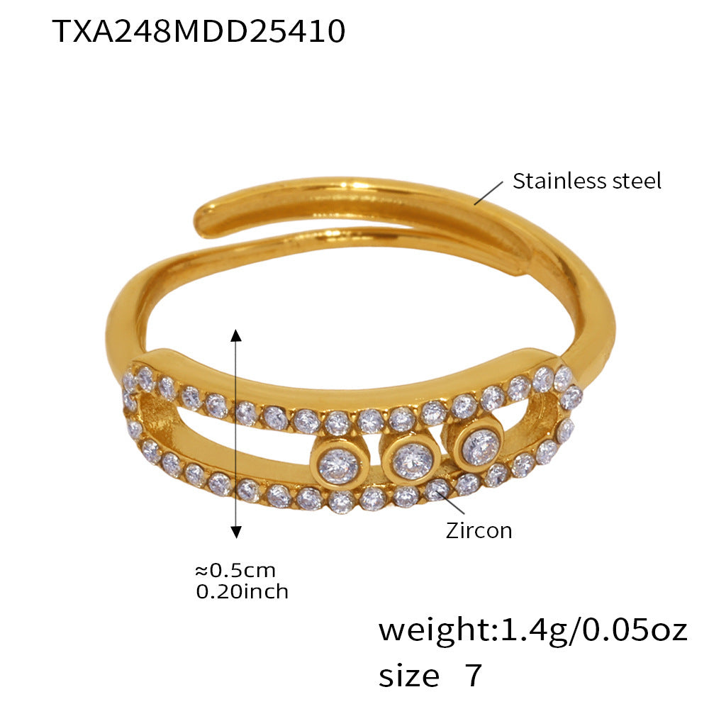 Wholesale 18k real gold plated sliding zircon necklace plated open ring set