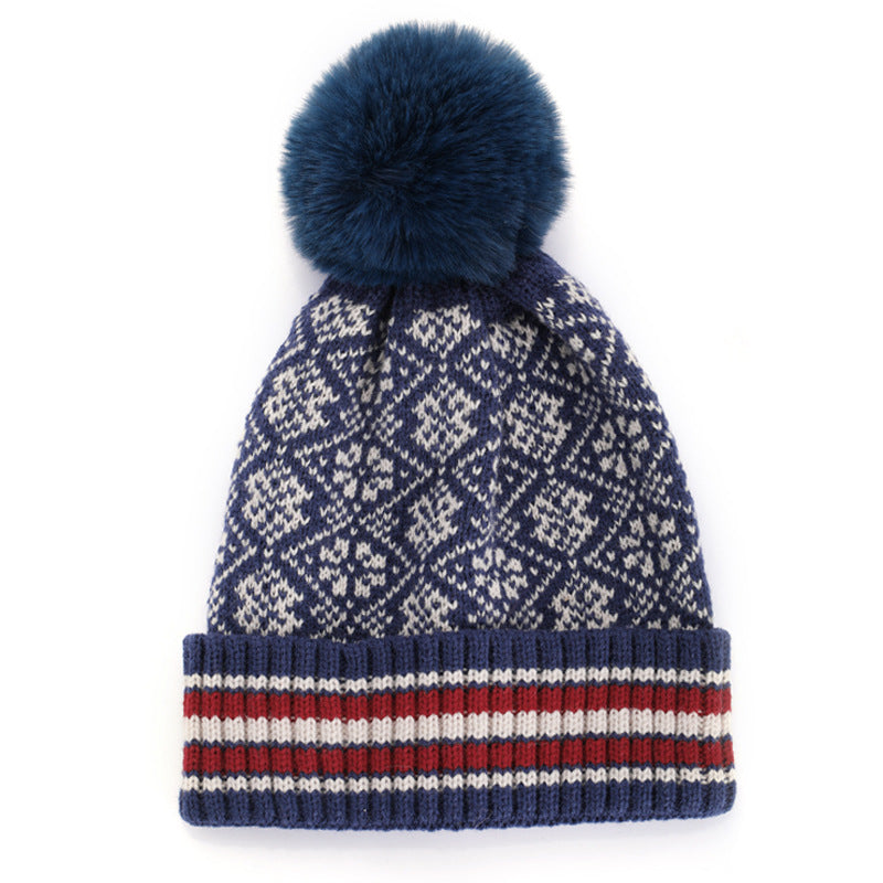 Wholesale Bohemian Wool Autumn and Winter Retro Ethnic Style Geometric Diamond Warm Knitted Hat