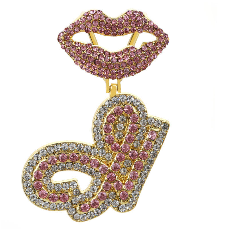 Wholesale Full Diamond Lips 26 Letters Pendant Necklace