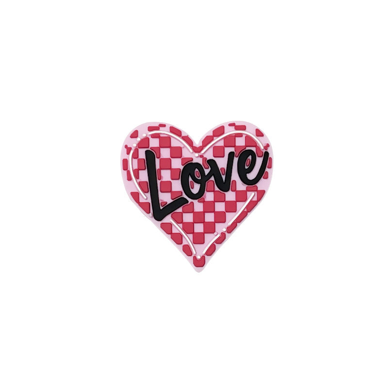 Wholesale   10 pcs/pack  Silicone Glue Beads Heart Valentine' s Day Rose Focal Beads