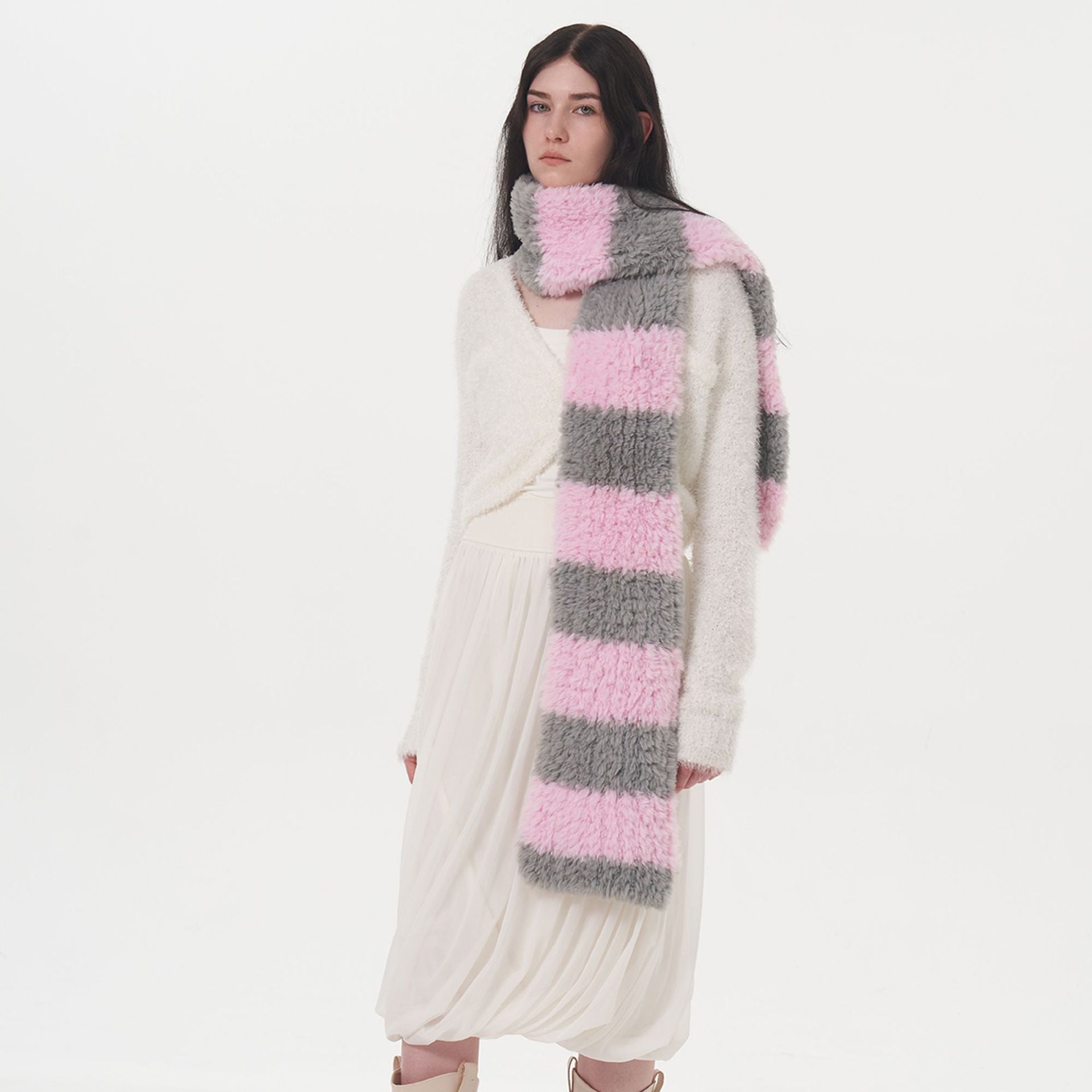 Wholesale Autumn and Winter Soft and Simple Two-color Striped Patchwork Scarf