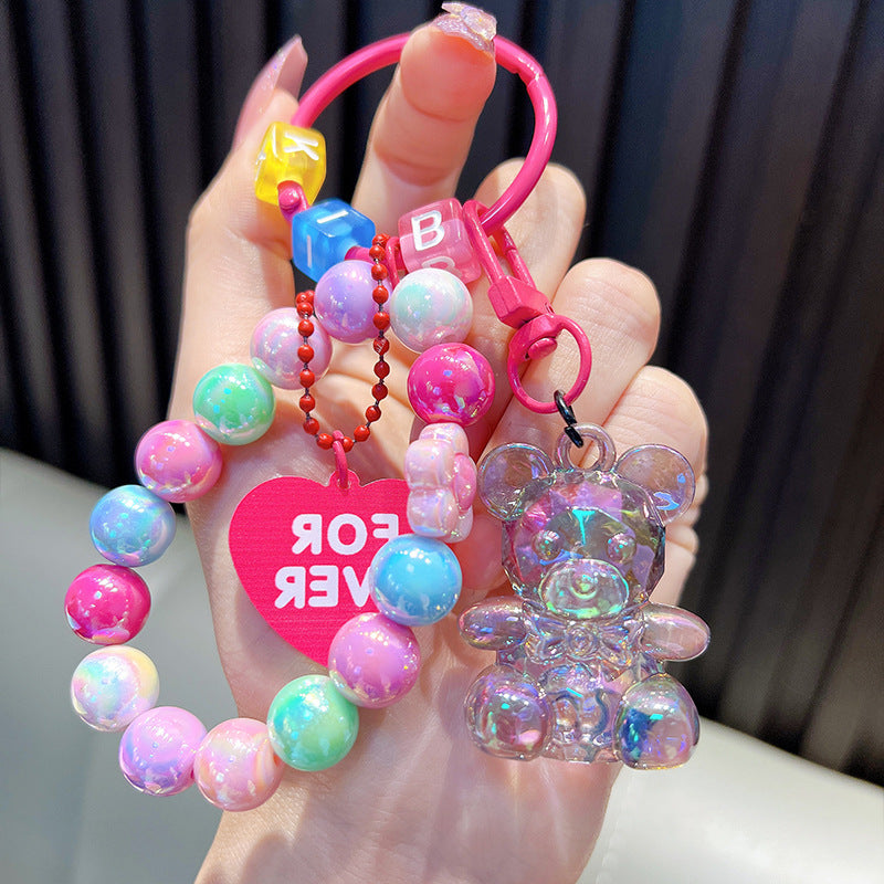 WholesaleDelicate Beaded Bear Seated Acrylic Keychain