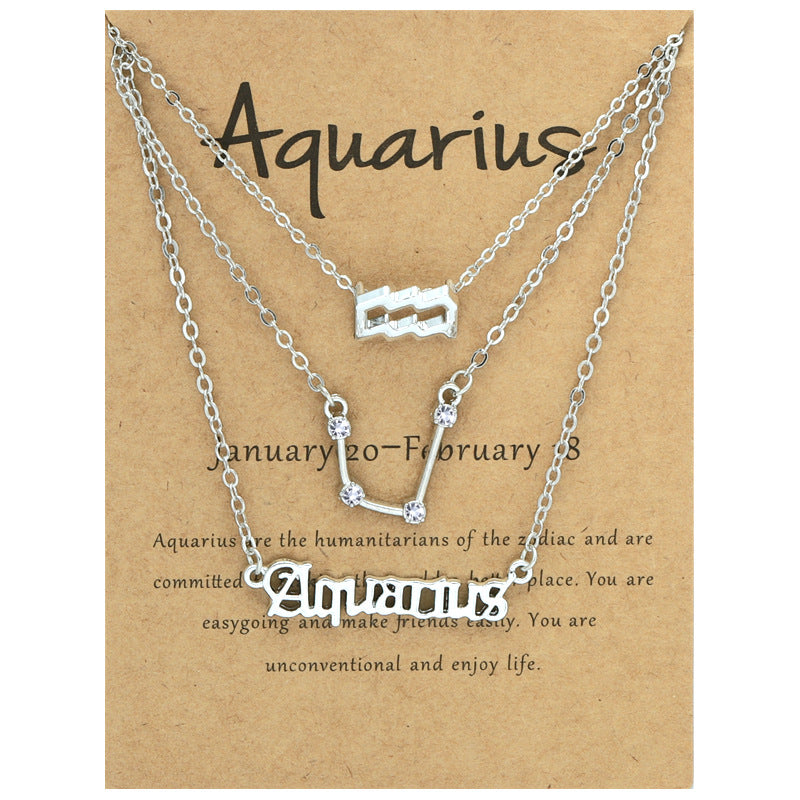 Wholesale Multi-layered Twelve Zodiac Signs Stainless Steel Necklace Set