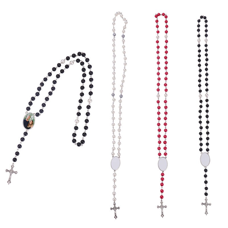 Wholesale  Easter Blank  Sublimation Rosary Pendant  Necklace Cross Bracelet  Jewelry Set