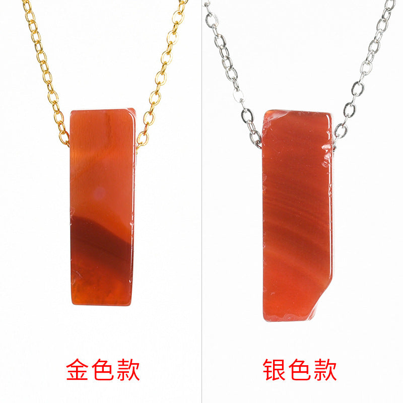 Wholesale Crystal Agate Irregular Flat Strip Pendant Necklace