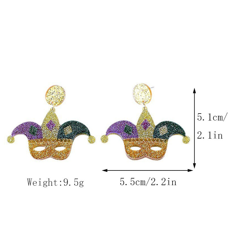Wholesale Carnival earrings purple green yellow five-pointed star Crown Clown mask lobster earrings