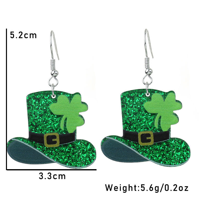 Wholesale Green shamrock St.  Patrick' s Day Acrylic Earrings