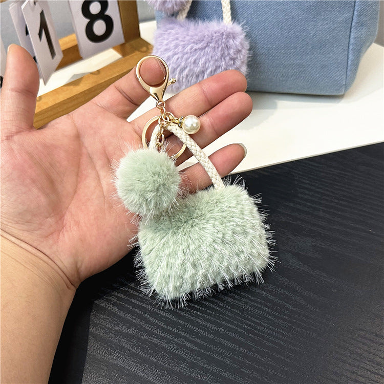 Wholesale Chanel style mini bag shape keychain cute plush pearl pendant car key chain