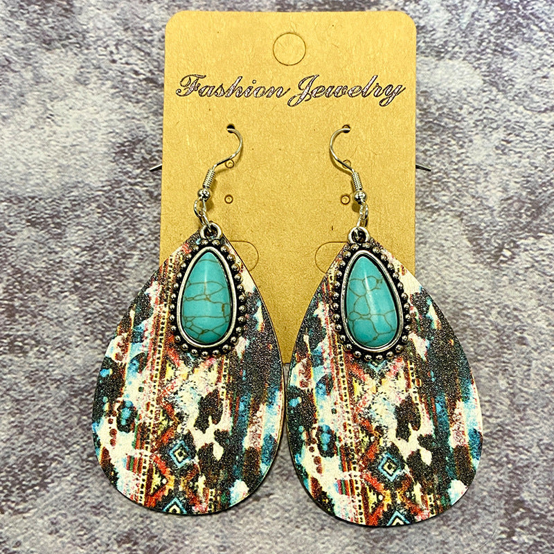 Pendientes de madera de caída de agua de patrón azteca al por mayor