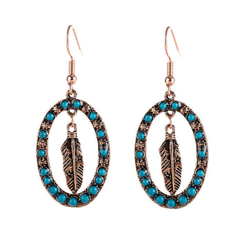 Wholesale Bohemian Turquoise Alloy Geometric Earrings