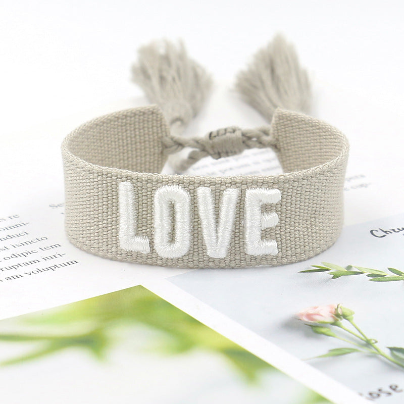 Wholesale 3D Embroidery Letter Tassel Polyester Bracelet
