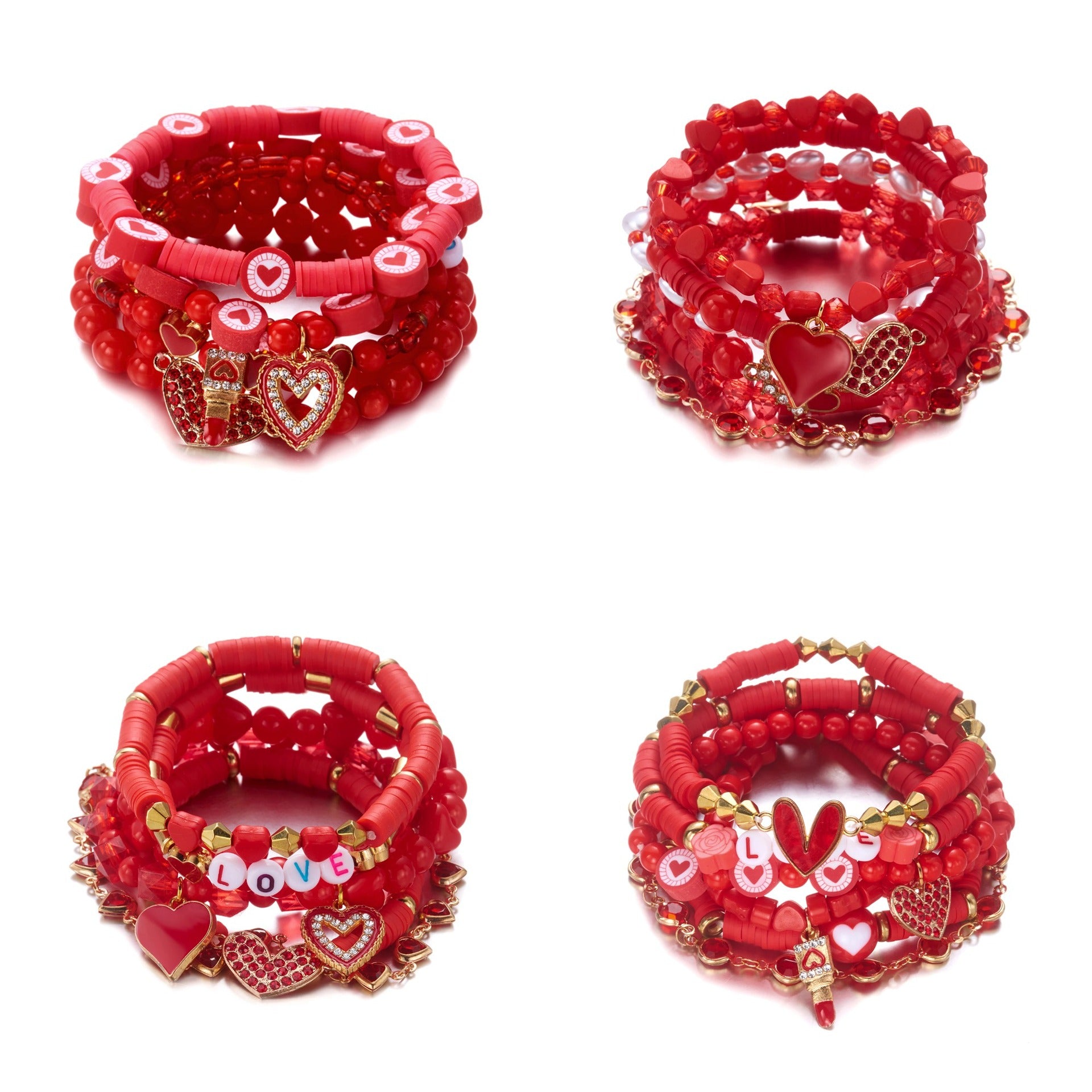 Wholesale Red diamond studded heart-shaped soft ceramic bracelet set