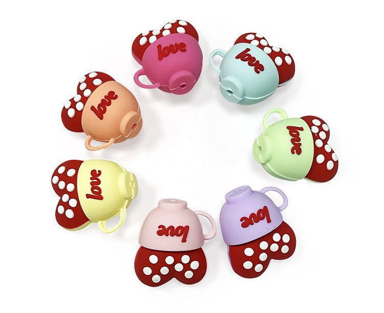 Wholesale 10pcs Valentine' s Day 3D Heart Beads with Through Holes Focal Beads