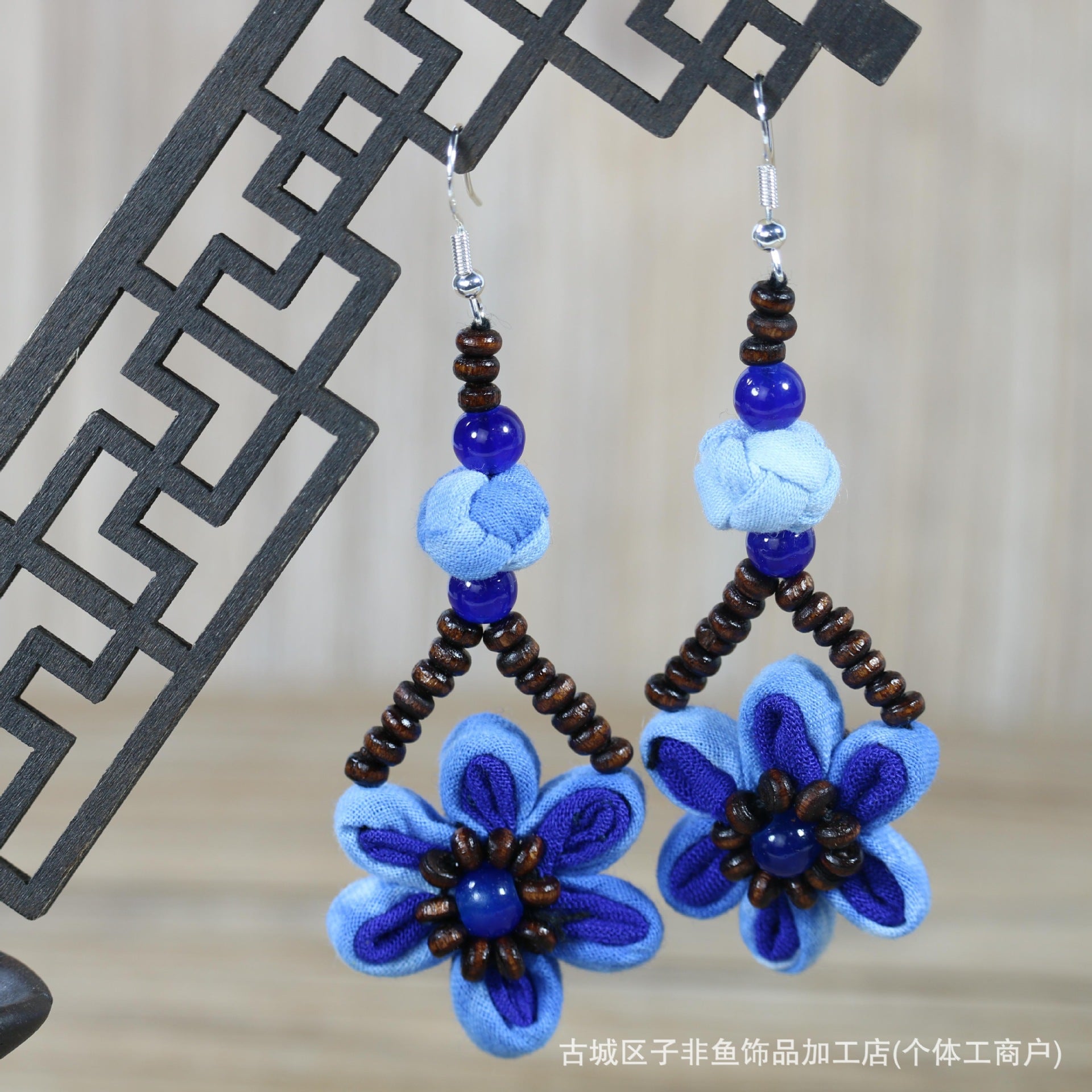 Wholesale Ethnic Style Tie-Dye Style Blue-Dyed Fabric Handmade Earrings