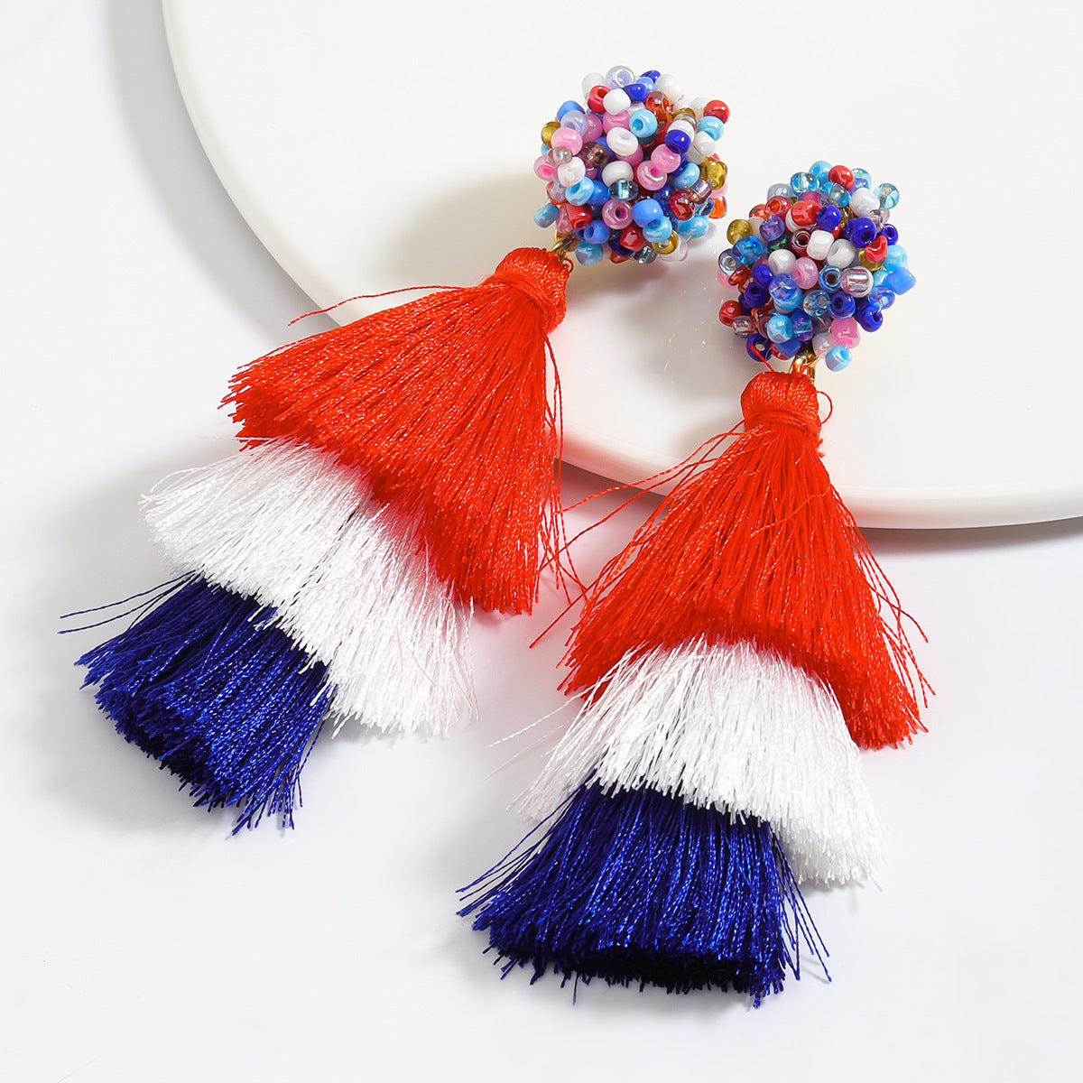 Wholesale Independence Day Tassel  Love Stars Rice Beads  Earrings