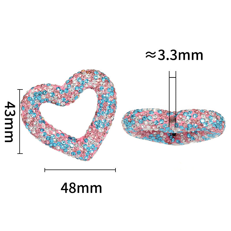 Wholesale 10pcs Rhinestone Colored Hollow Love Clay Beads Heavy Industry Cute Beads DIY