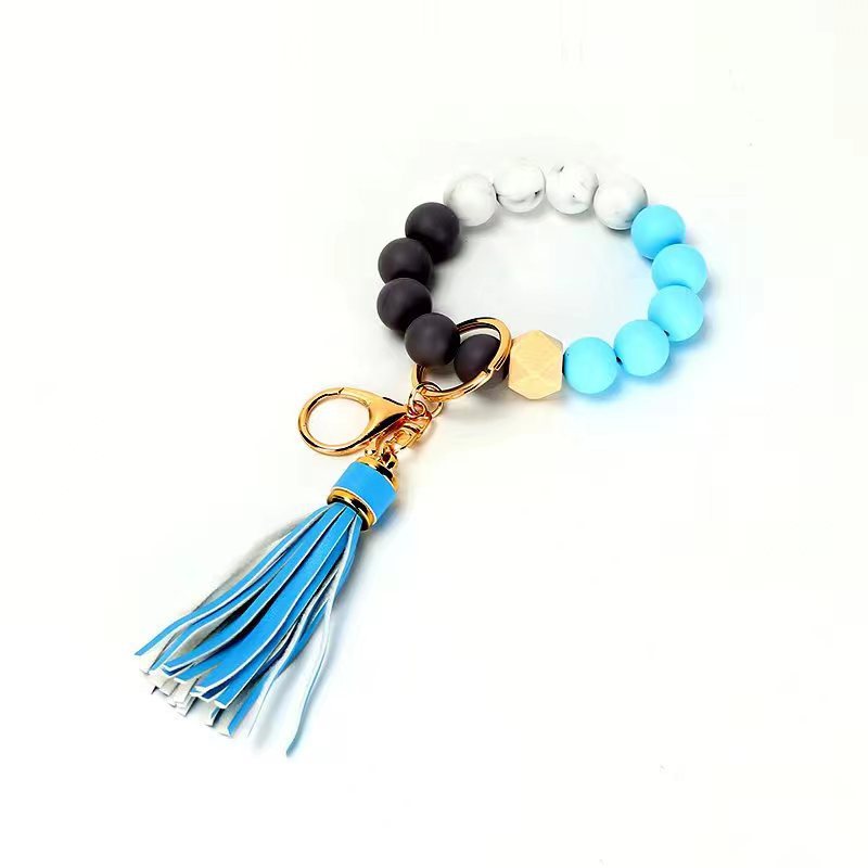 Wholesale Silicone Beads Solid Wood Beads PU Tassel Bracelet Keychain