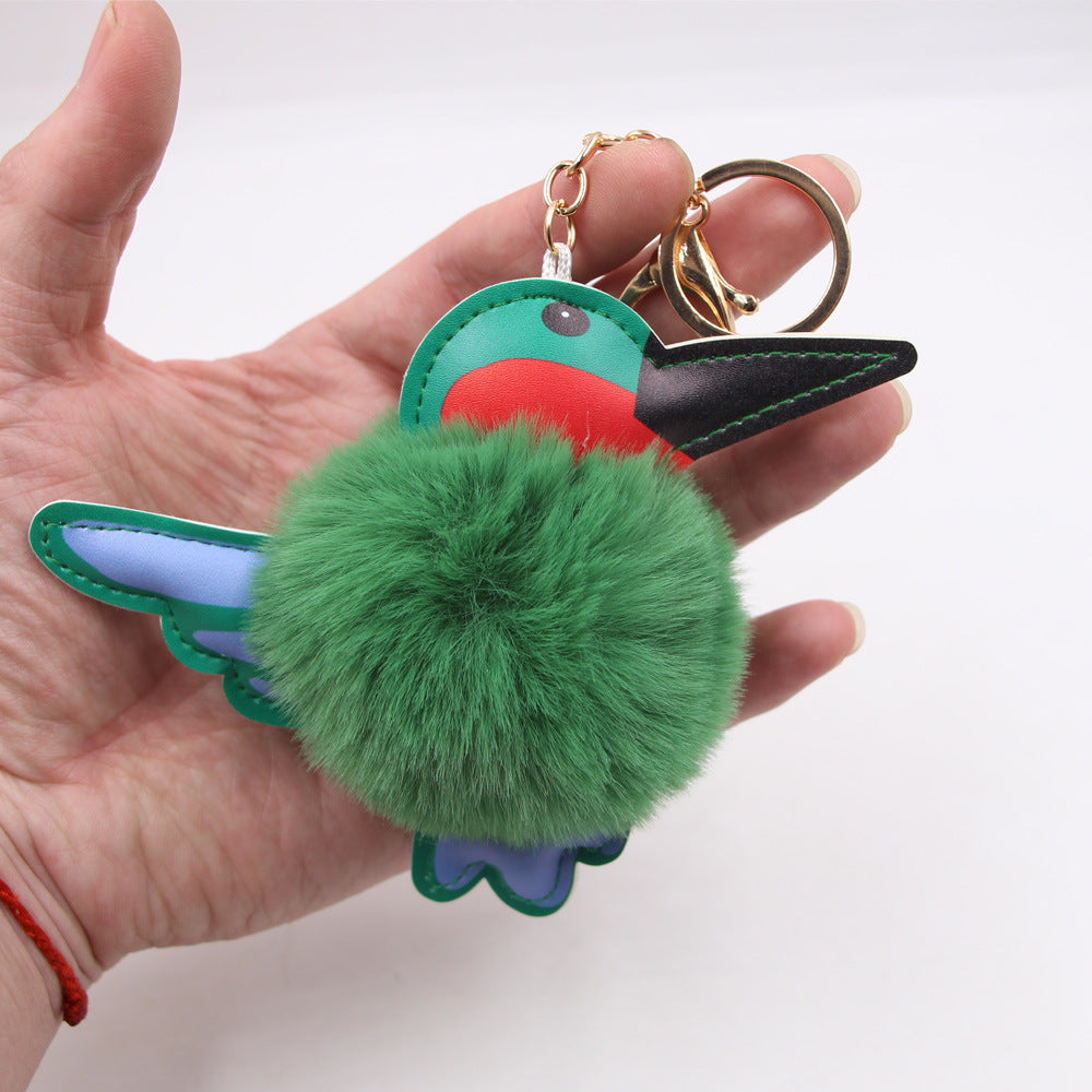 Wholesale Trendy Hummingbird Plush Bag Charm Dark Green Alloy Keychain Boutique Resale Accessory