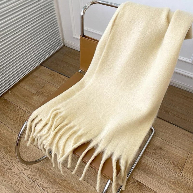 Wholesale Autumn and Winter Thickened Warm Thick Fringed Soft and Waxy Versatile Solid Color Imitation Cashmere Scarf