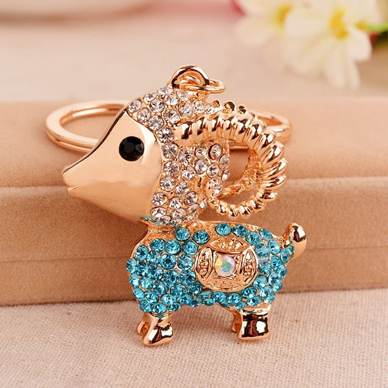 Wholesale Chic Metal Lucky Sheep Keychain Rhinestone Car Key Accessory Bag Charm Gift