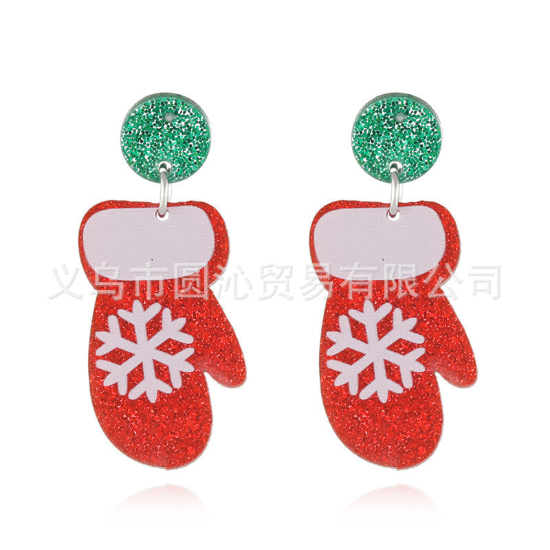 Wholesale Christmas s925 Silver Needle Acrylic Elk Snowman Earrings