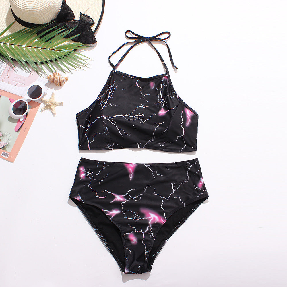 Wholesale Plus Size Printed Two Piece Polyester Swimwear