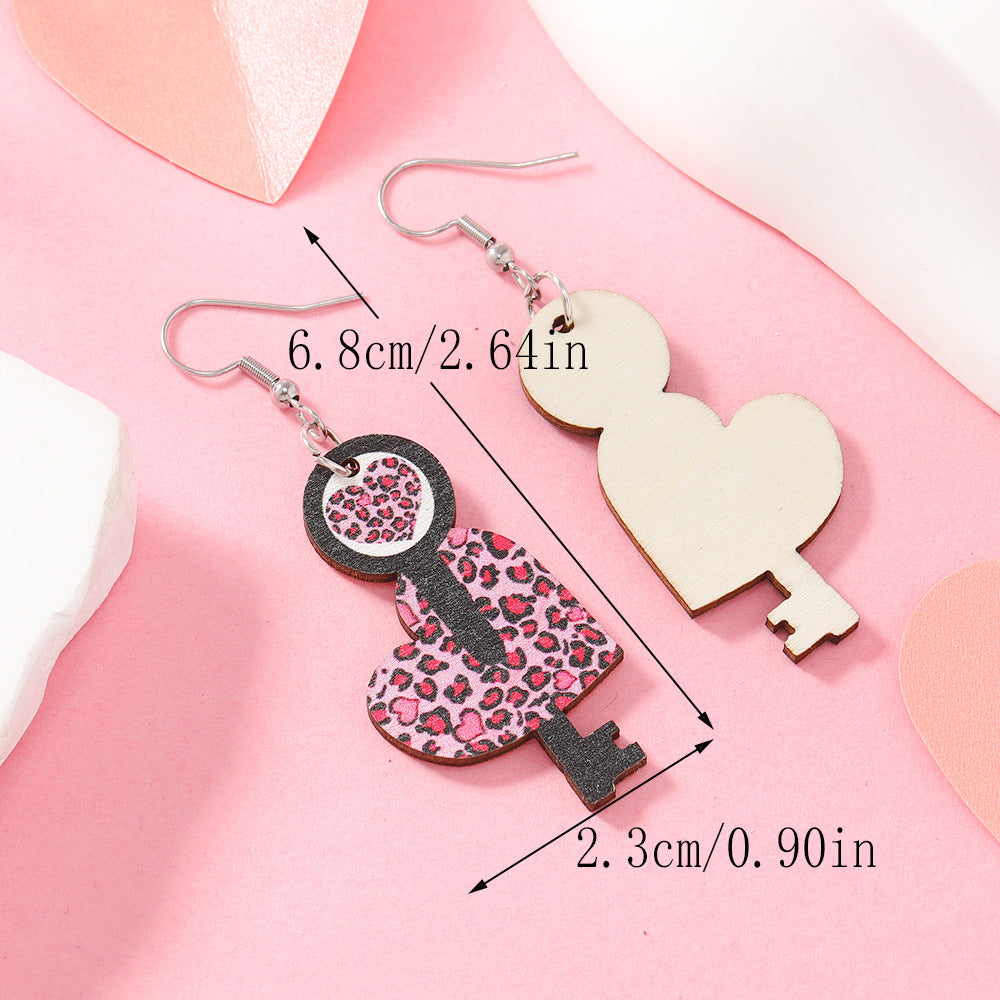 Wholesale Valentine's Day Pink Love Letter Wooden Earrings