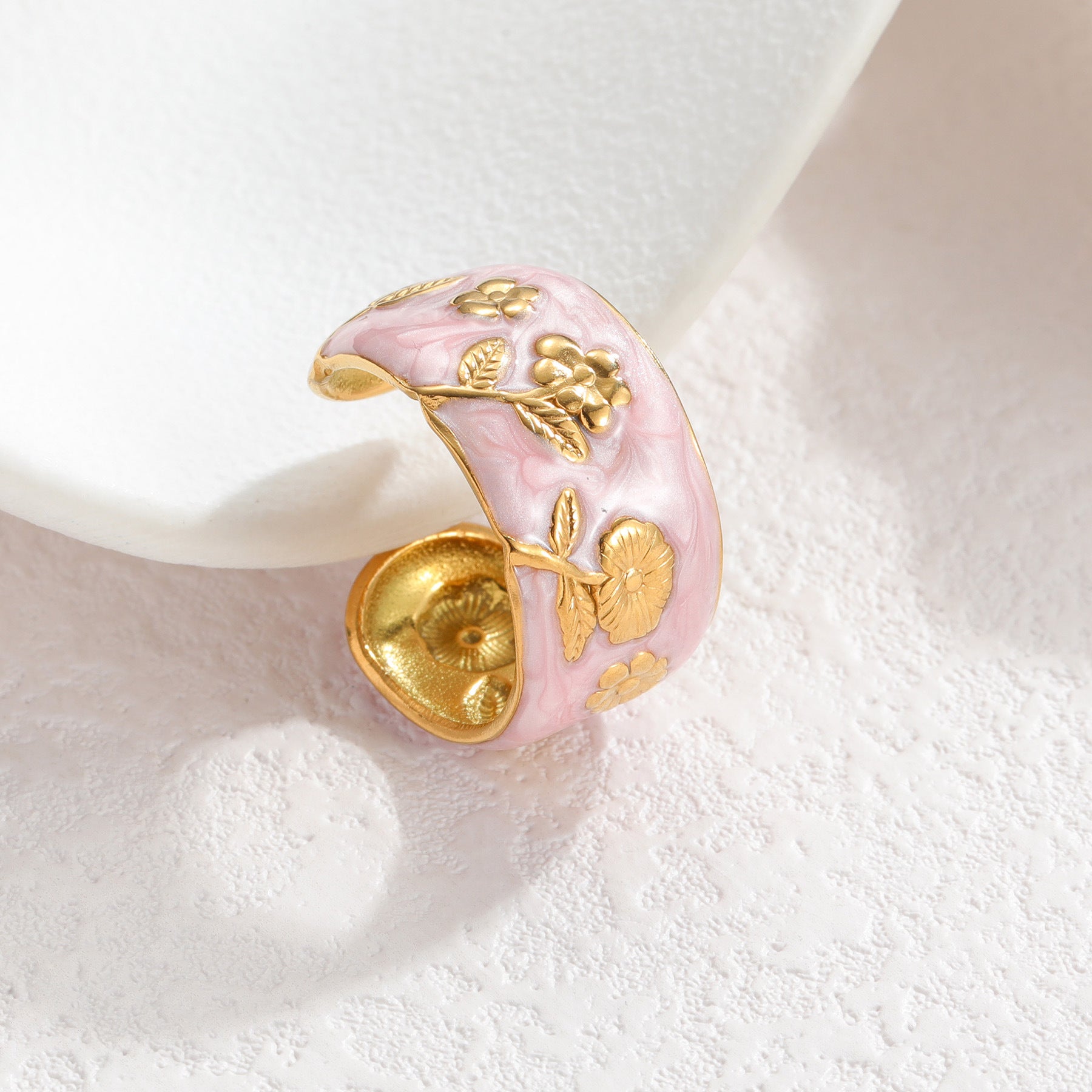 Wholesale Trendy Morandi Enamel Flower Open Ring Stainless Steel Jewelry Accessory For Everyday Office Style