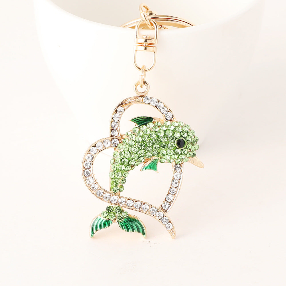 Wholesale Creative Ocean Diamond studded Love Dolphin Metal Keychain