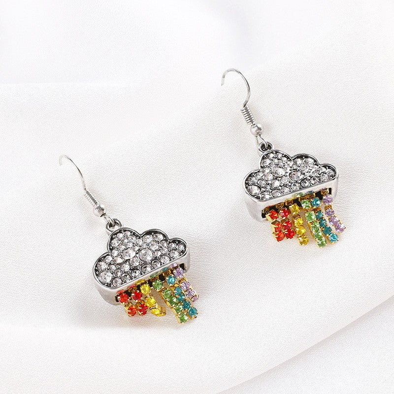 Wholesale Cloud Rainbow Tassel Alloy Earrings