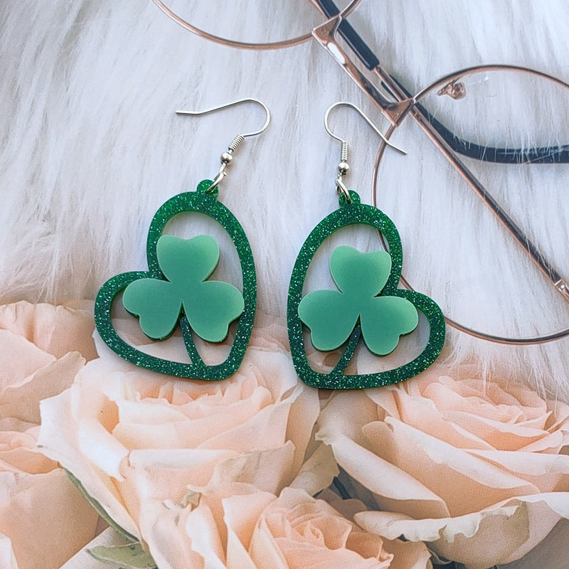 Wholesale Ireland St. Patrick's Day Jewelry Acrylic Luminous Clover Earrings Carnival Party Earrings